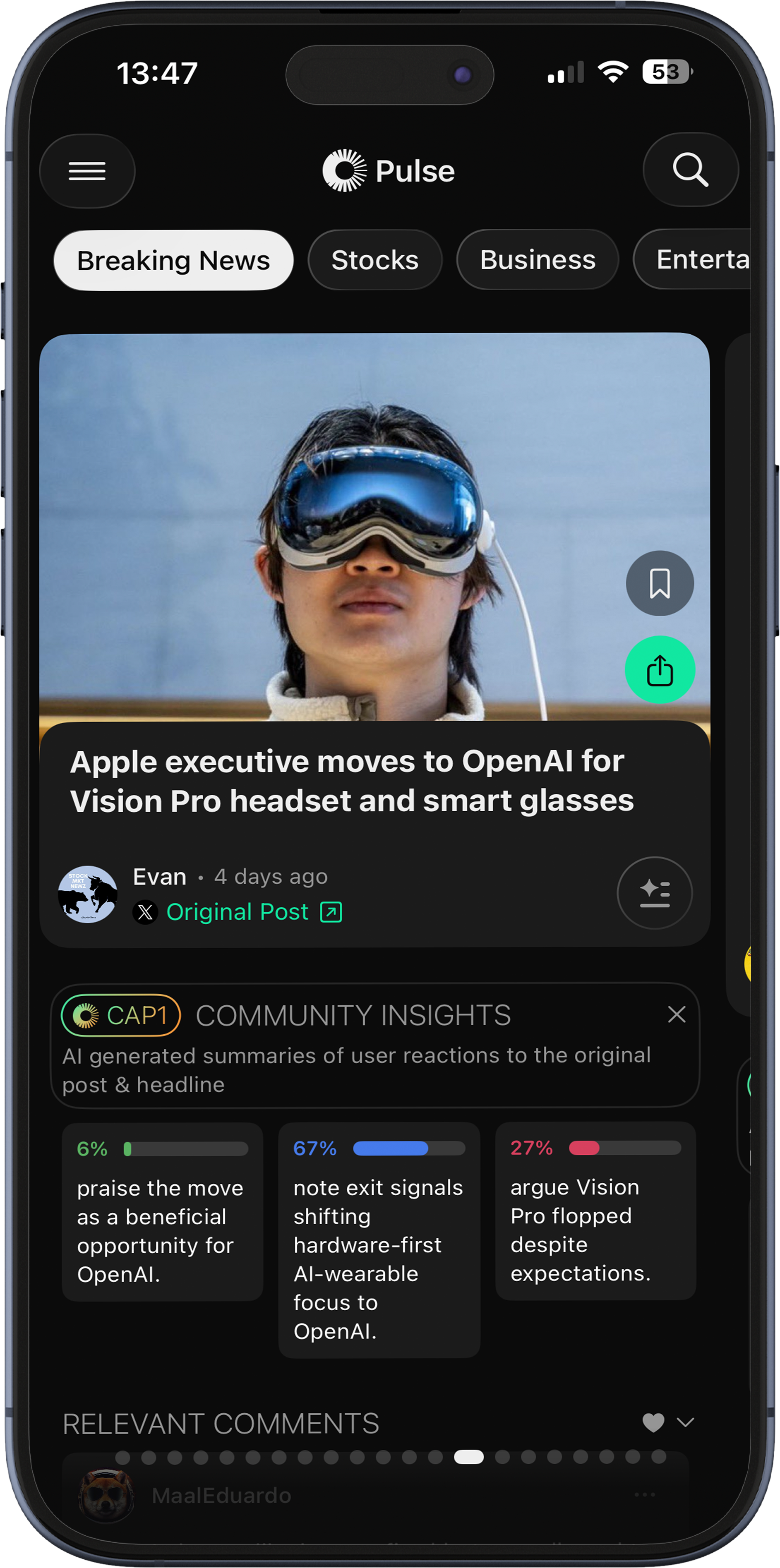 Pulse app on iPhone
